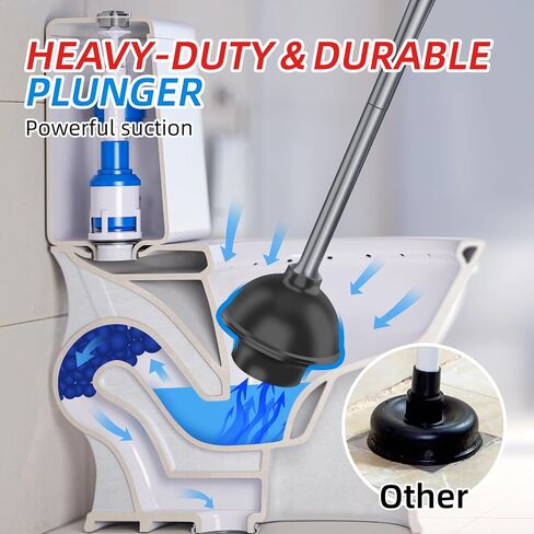 Toilet Plunger and Brush Set, Heavy Duty Toilet Brush Plunger Combo for Bathroom Cleaning, Extended Handle Plunger, Toilet Bowl Brush and Plunger Set for Deeply Cleaning, Black, 1 Set in Saudi Arabia