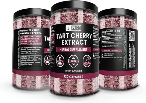 PURE ORIGINAL INGREDIENTS Tart Cherry Extract (730 Capsules) No Magnesium Or Rice Fillers, Always Pure, Lab Verified in Saudi Arabia