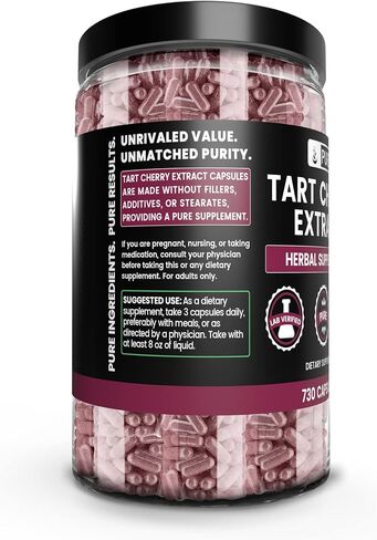 PURE ORIGINAL INGREDIENTS Tart Cherry Extract (730 Capsules) No Magnesium Or Rice Fillers, Always Pure, Lab Verified in Saudi Arabia