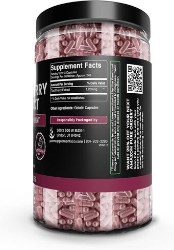 PURE ORIGINAL INGREDIENTS Tart Cherry Extract (730 Capsules) No Magnesium Or Rice Fillers, Always Pure, Lab Verified in Saudi Arabia