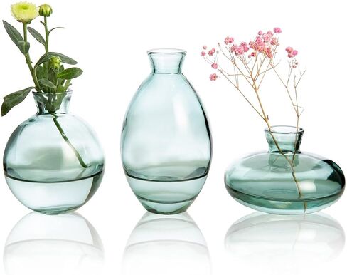 Gold Rim Glass Bud Vase, 3Pcs/Set Modern Decorative Small Mini Flowers Vases Short Minimalist Aesthetic Home Decor Vintage Cute Handmade Tiny Wedding Table Centerpieces for Single Flower Rose in Saudi Arabia