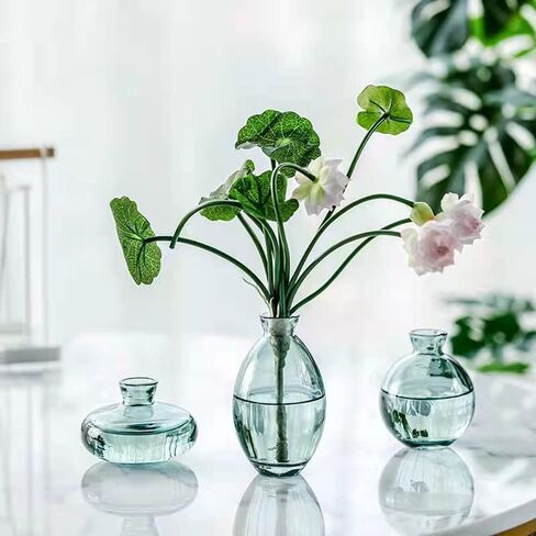 Gold Rim Glass Bud Vase, 3Pcs/Set Modern Decorative Small Mini Flowers Vases Short Minimalist Aesthetic Home Decor Vintage Cute Handmade Tiny Wedding Table Centerpieces for Single Flower Rose in Saudi Arabia