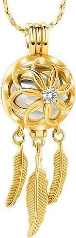 Imrsanl Dream Catcher Cremation Jewelry Urn Necklace for Ashes Flower with Feather Wings Ashes Pendant Necklace Cremation Keepsake Jewelry for Women Men Pet in Saudi Arabia