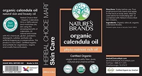 Nature's Brands Organic Calendula Carrier Oil by Herbal Choice Mari (2 Fl Oz Bottle) - No Toxic Synthetic Chemicals in Saudi Arabia