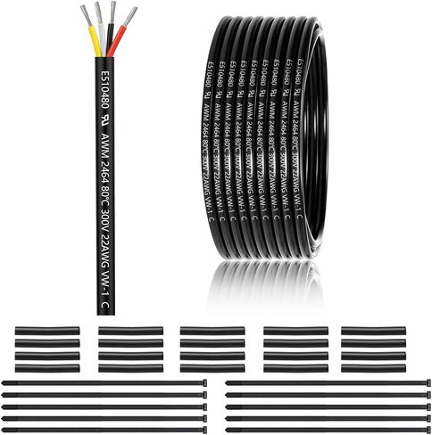 22 Gauge 4 Conductor Electrical Wire 25FT, UL 2464 22 AWG 4 Wire Cable Tinned Copper PVC Stranded 22/4 Core Wire for LED Lighting, Outdoor Low Voltage Extension Cable, Automotive etc. in Kuwait
