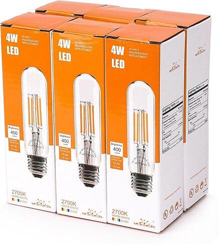 Leadleds 4W لمبة LED أنبوبية Edison Style COB LED لمبة الشعيرة T10، غير قابلة للتعتيم E26 مصباح قاعدة متوسط ​​40 وات لمبة متوهجة تعادل 2700K أبيض دافئ أنيق، 3 عبوات in Saudi Arabia