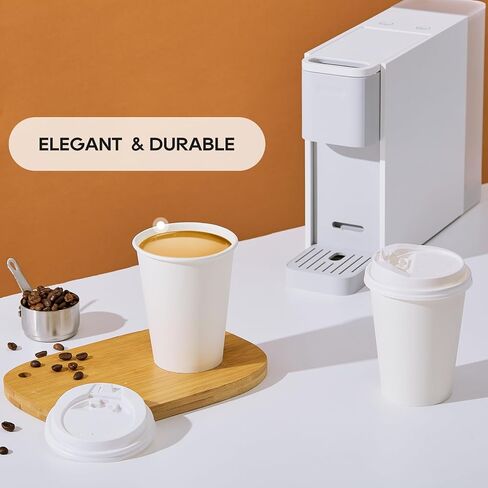 JOLLY PARTY [100 Pack] 12 oz Disposable Paper Coffee Cup with Lids, Hot/Cold Beverage Drinking Cup for Water, Juice, Coffee or Tea, Suitable for Home, Shops and Cafes in Saudi Arabia