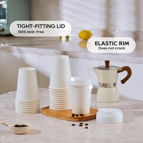 JOLLY PARTY [100 Pack] 12 oz Disposable Paper Coffee Cup with Lids, Hot/Cold Beverage Drinking Cup for Water, Juice, Coffee or Tea, Suitable for Home, Shops and Cafes in Saudi Arabia