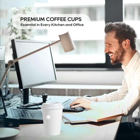 JOLLY PARTY [100 Pack] 12 oz Disposable Paper Coffee Cup with Lids, Hot/Cold Beverage Drinking Cup for Water, Juice, Coffee or Tea, Suitable for Home, Shops and Cafes in Saudi Arabia
