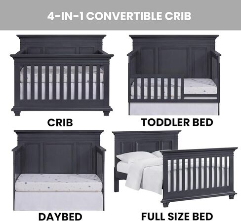 Oxford Baby Weston 4-in-1 Convertible Baby Crib, Midnight Slate, Green Guard Gold Certified in Kuwait