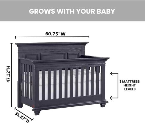 Oxford Baby Weston 4-in-1 Convertible Baby Crib, Midnight Slate, Green Guard Gold Certified in Kuwait
