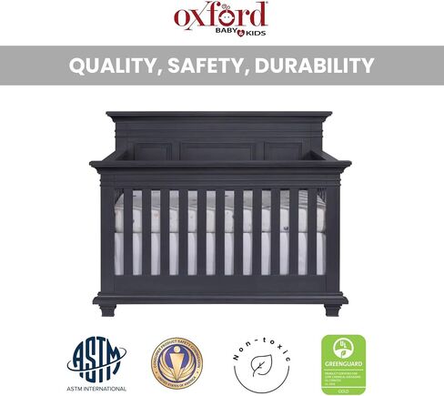 Oxford Baby Weston 4-in-1 Convertible Baby Crib, Midnight Slate, Green Guard Gold Certified in Kuwait