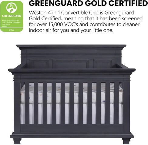 Oxford Baby Weston 4-in-1 Convertible Baby Crib, Midnight Slate, Green Guard Gold Certified in Kuwait