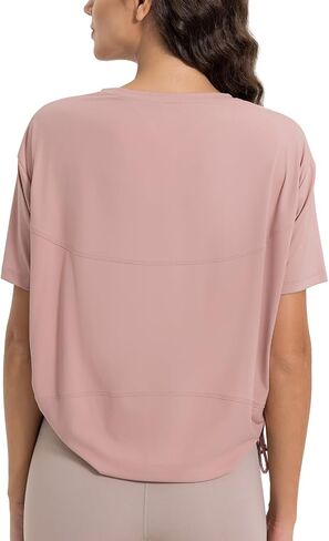altiland Drawstring Side Ruched Workout T Shirt for Woman, Quick Dry Athletic Tee Yoga Exercise Running Tops Loose Fit in Kuwait