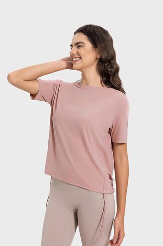 altiland Drawstring Side Ruched Workout T Shirt for Woman, Quick Dry Athletic Tee Yoga Exercise Running Tops Loose Fit in Kuwait