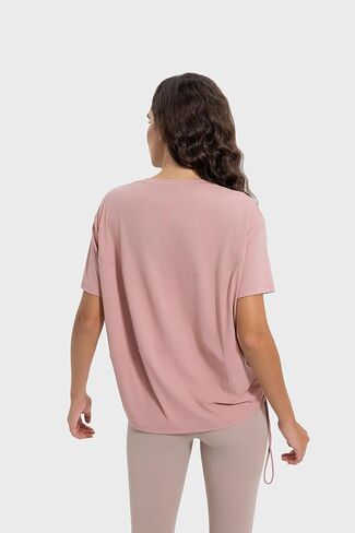 altiland Drawstring Side Ruched Workout T Shirt for Woman, Quick Dry Athletic Tee Yoga Exercise Running Tops Loose Fit in Kuwait