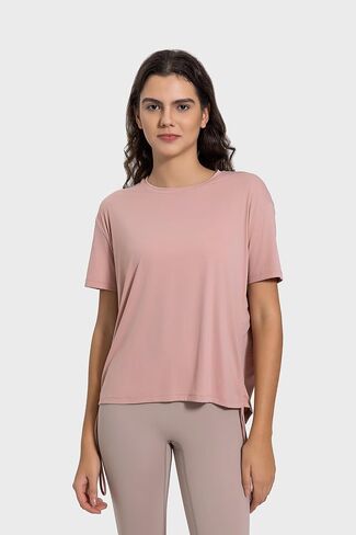 altiland Drawstring Side Ruched Workout T Shirt for Woman, Quick Dry Athletic Tee Yoga Exercise Running Tops Loose Fit in Kuwait