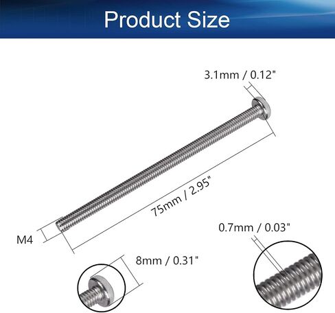 Bettomshin 10Pcs Pan Head Machine Screws, M4 x 75mm Phillips Drive Cross Head Screws, 304 Stainless Steel Metric Cabinet Door and Drawer Screws Fasteners Bolts, Silver Gray in Saudi Arabia