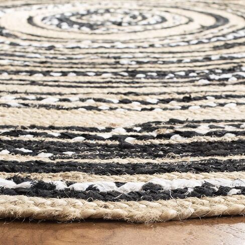 SAFAVIEH Cape Cod Collection 3' Round Black/Ivory CAP209Z Handmade Braided Jute & Cotton Area Rug in Saudi Arabia