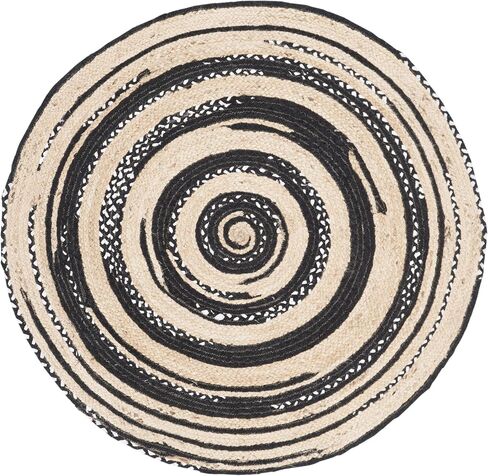 SAFAVIEH Cape Cod Collection 3' Round Black/Ivory CAP209Z Handmade Braided Jute & Cotton Area Rug in Saudi Arabia