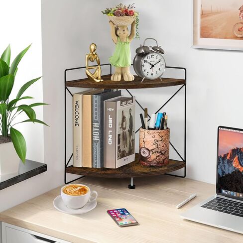 رف زاوية لعداد المطبخ من YINMIT، منظم لعداد الحمام بطبقتين، رف مكتب خشبي، رف زاوية مثالي للحمام والمطبخ (ريفي) in Kuwait