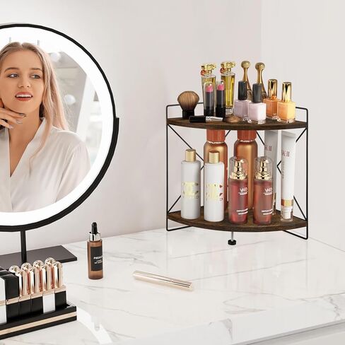 رف زاوية لعداد المطبخ من YINMIT، منظم لعداد الحمام بطبقتين، رف مكتب خشبي، رف زاوية مثالي للحمام والمطبخ (ريفي) in Kuwait