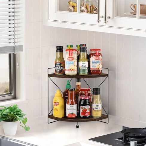 رف زاوية لعداد المطبخ من YINMIT، منظم لعداد الحمام بطبقتين، رف مكتب خشبي، رف زاوية مثالي للحمام والمطبخ (ريفي) in Kuwait