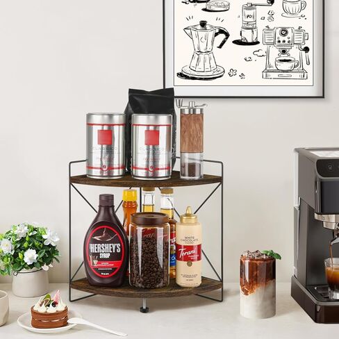 رف زاوية لعداد المطبخ من YINMIT، منظم لعداد الحمام بطبقتين، رف مكتب خشبي، رف زاوية مثالي للحمام والمطبخ (ريفي) in Kuwait