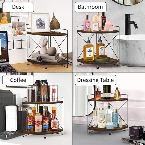 رف زاوية لعداد المطبخ من YINMIT، منظم لعداد الحمام بطبقتين، رف مكتب خشبي، رف زاوية مثالي للحمام والمطبخ (ريفي) in Kuwait