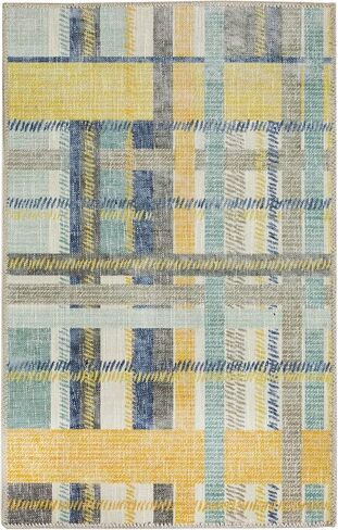 DECOMALL NELE Washable Door Mat 2x3, Modern Plaid Non-Slip Small Rugs for Entrance, Yellow 24x36 inch in Saudi Arabia