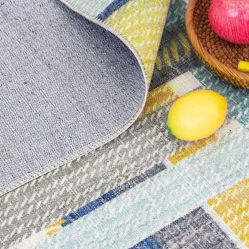 DECOMALL NELE Washable Door Mat 2x3, Modern Plaid Non-Slip Small Rugs for Entrance, Yellow 24x36 inch in Saudi Arabia