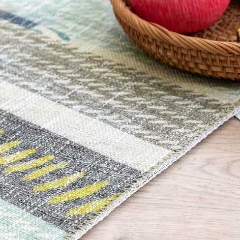 DECOMALL NELE Washable Door Mat 2x3, Modern Plaid Non-Slip Small Rugs for Entrance, Yellow 24x36 inch in Saudi Arabia