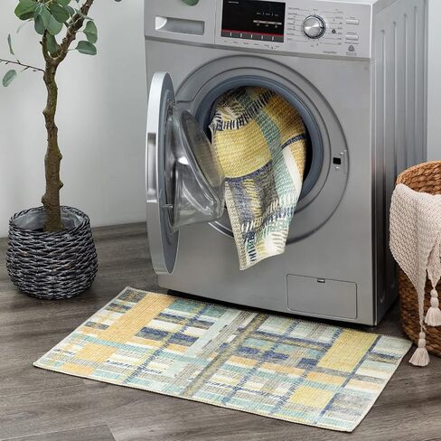 DECOMALL NELE Washable Door Mat 2x3, Modern Plaid Non-Slip Small Rugs for Entrance, Yellow 24x36 inch in Saudi Arabia