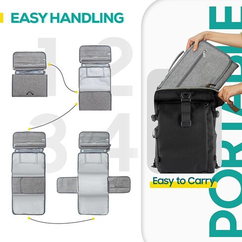 وسادة تغيير حفاضات محمولة من ليتل لاينر مع حزام كتف، 68.58 سم × 31.5 سم - وسادة تغيير حفاضات محمولة مع جيوب للمناديل ووسادة للرأس - وسادة تغيير حفاضات مبطنة بالكامل ومقاومة للماء للسفر للأطفال (رمادي) in Kuwait