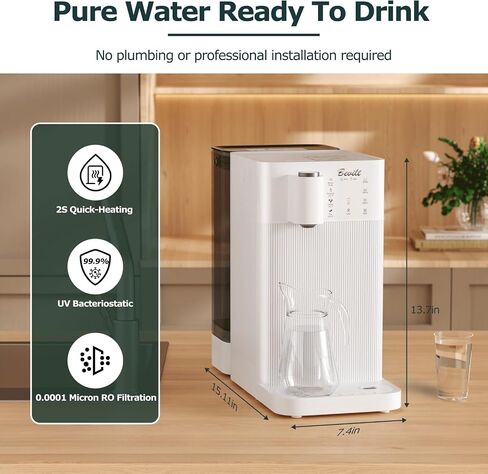 100GPD Countertop Reverse Osmosis Water Filtration System,3:1 Pure to Drain,Instant Hot RO Water Dispenser with UV，4 Temperature Options, Plug and Play in Saudi Arabia