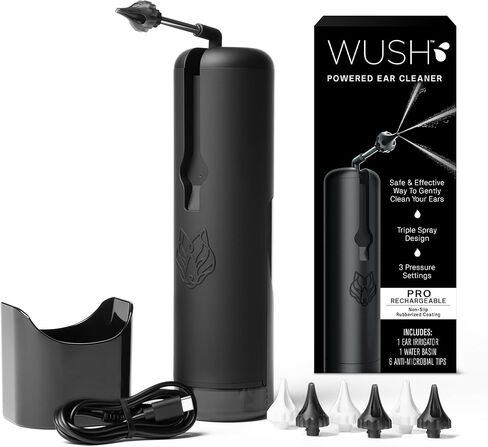 Wush Pro من Black Wolf، رمادي - منظف الأذن الفاخر الأصلي الذي يعمل بالطاقة المائية مع 6 نصائح بديلة قابلة لإعادة الاستخدام - آمن وفعال لتراكم شمع الأذن - مجموعة إزالة شمع الأذن الكهربائية in Saudi Arabia