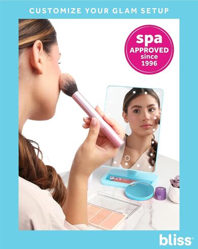 Bliss Makeup Mirror - Compact Mirror with Lights and Bluetooth Speakers - Rechargeable Durable Makeup Mirror, Light Blue in Saudi Arabia