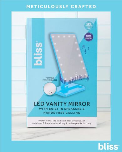 Bliss Makeup Mirror - Compact Mirror with Lights and Bluetooth Speakers - Rechargeable Durable Makeup Mirror, Light Blue in Saudi Arabia