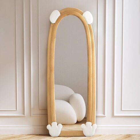 GOODONE Full Length Mirror,63"x24" Irregular Full Body Mirror for Bedroom Living Room, Floor Mirror Standing Hanging or Leaning Against Wall, Flannel Wrapped Wooden Frame,Bear in Saudi Arabia
