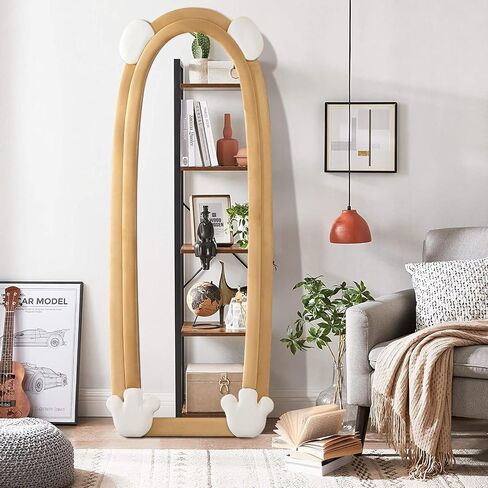 GOODONE Full Length Mirror,63"x24" Irregular Full Body Mirror for Bedroom Living Room, Floor Mirror Standing Hanging or Leaning Against Wall, Flannel Wrapped Wooden Frame,Bear in Saudi Arabia