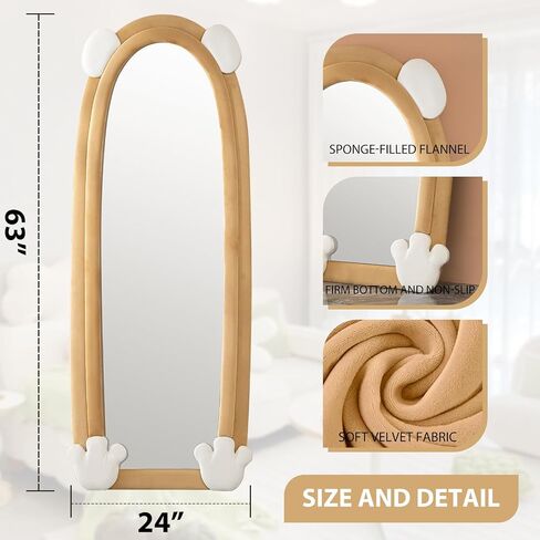 GOODONE Full Length Mirror,63"x24" Irregular Full Body Mirror for Bedroom Living Room, Floor Mirror Standing Hanging or Leaning Against Wall, Flannel Wrapped Wooden Frame,Bear in Saudi Arabia