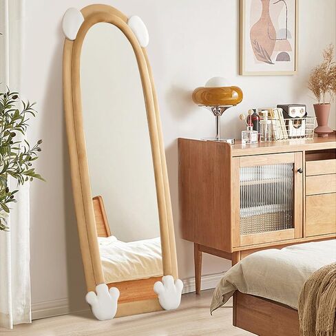 GOODONE Full Length Mirror,63"x24" Irregular Full Body Mirror for Bedroom Living Room, Floor Mirror Standing Hanging or Leaning Against Wall, Flannel Wrapped Wooden Frame,Bear in Saudi Arabia