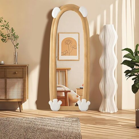 GOODONE Full Length Mirror,63"x24" Irregular Full Body Mirror for Bedroom Living Room, Floor Mirror Standing Hanging or Leaning Against Wall, Flannel Wrapped Wooden Frame,Bear in Saudi Arabia