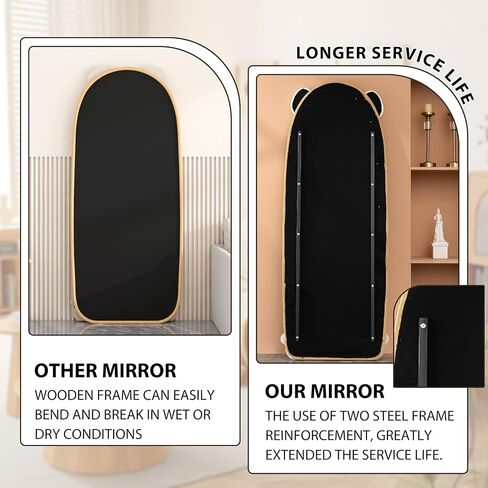 GOODONE Full Length Mirror,63"x24" Irregular Full Body Mirror for Bedroom Living Room, Floor Mirror Standing Hanging or Leaning Against Wall, Flannel Wrapped Wooden Frame,Bear in Saudi Arabia