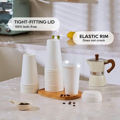JOLLY PARTY [100 Pack] 12 oz Disposable Paper Coffee Cup with Lids, Hot/Cold Beverage Drinking Cup for Water, Juice, Coffee or Tea, Suitable for Home, Shops and Cafes in Saudi Arabia