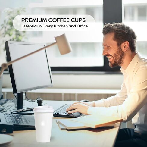 JOLLY PARTY [100 Pack] 12 oz Disposable Paper Coffee Cup with Lids, Hot/Cold Beverage Drinking Cup for Water, Juice, Coffee or Tea, Suitable for Home, Shops and Cafes in Saudi Arabia