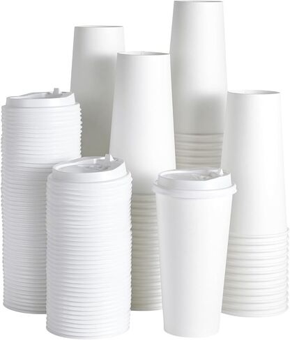 JOLLY PARTY [100 Pack] 12 oz Disposable Paper Coffee Cup with Lids, Hot/Cold Beverage Drinking Cup for Water, Juice, Coffee or Tea, Suitable for Home, Shops and Cafes in Saudi Arabia