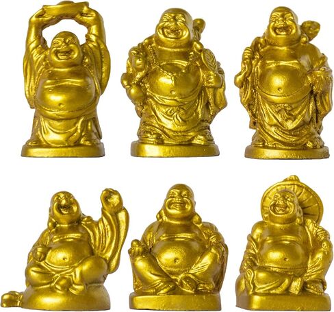 مجموعة من 6 تمثال بوذا الضاحك السعيد من الراتنج، فنغ شوي من أجل ثروة الحظ، هدية جيدة ومجموعة (أحمر داكن، 2 بوصة) in Kuwait