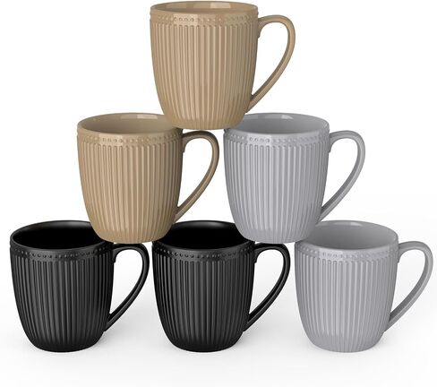 Coffee Mugs Set of 6, 16 Oz White Coffee Mugs, Porcelain Mugs, Large and Easy to Grip Mug Sets, Embossed Coffee Cup Set for Coffee, White in Saudi Arabia