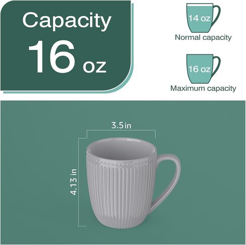 Coffee Mugs Set of 6, 16 Oz White Coffee Mugs, Porcelain Mugs, Large and Easy to Grip Mug Sets, Embossed Coffee Cup Set for Coffee, White in Saudi Arabia